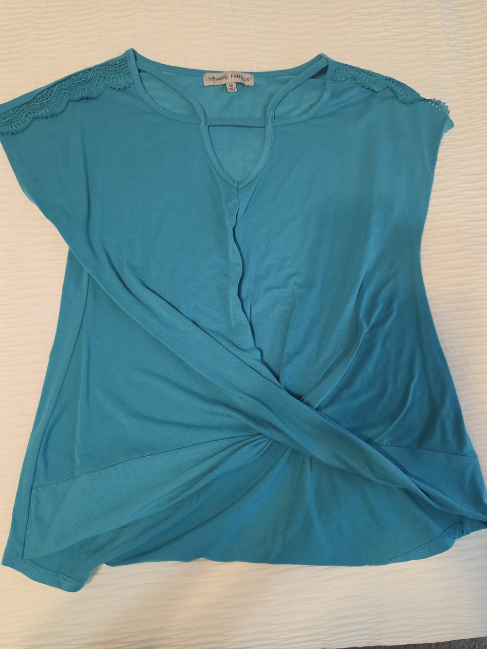 Absolutely Famous Teal Twist-Front Short Sleeve Blouse Size Medium